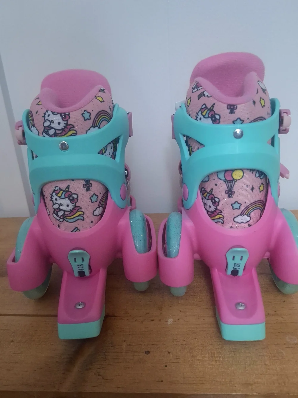 Hello Kitty Inspired Pink & Teal Kids Adjustable Roller Skates